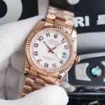 Swiss Replica Rolex Datejust White Arabic Dial Rose Gold Case Watch 36mm